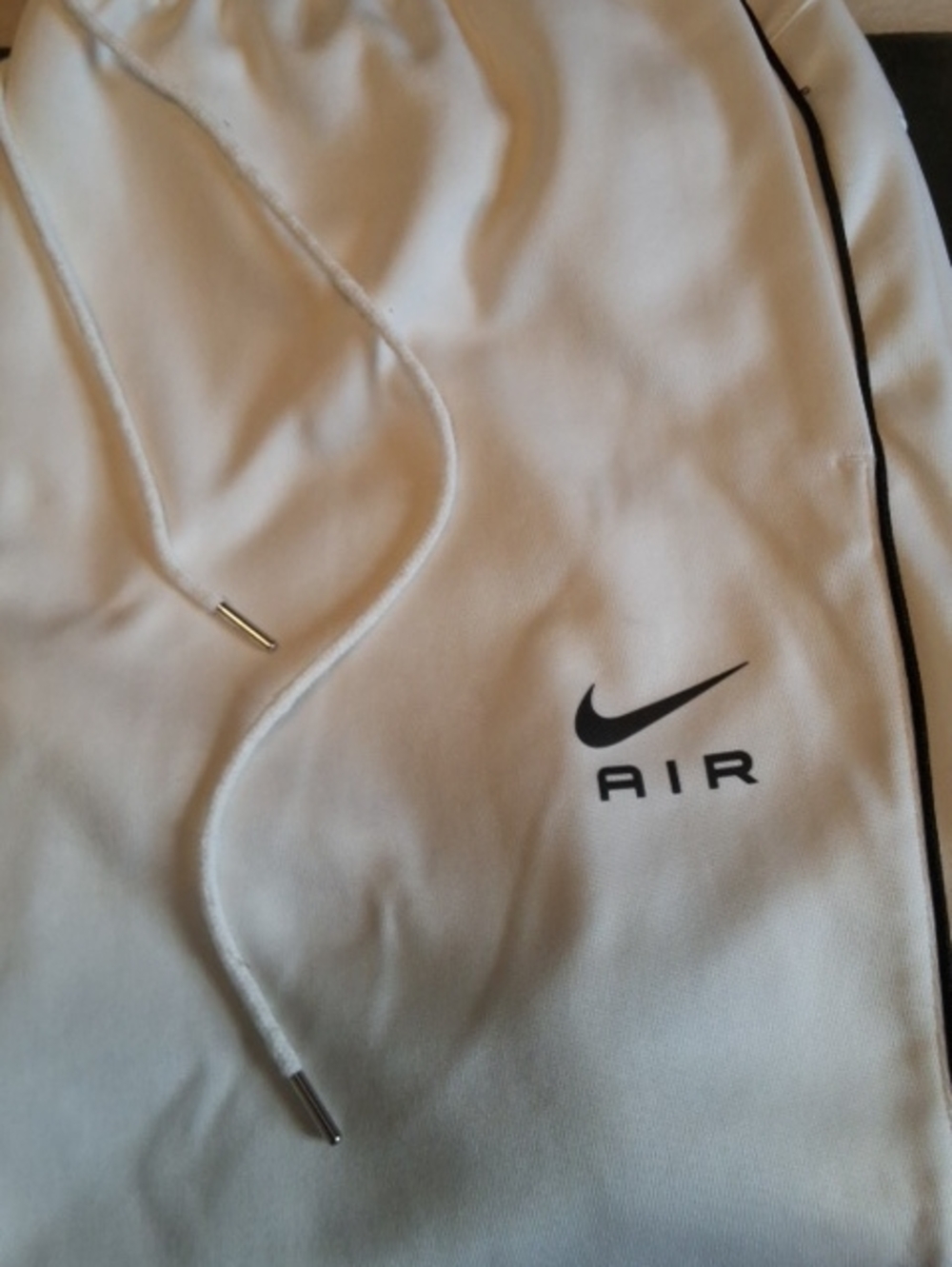 Nike White Hoodie with Black Air Logo and Piping